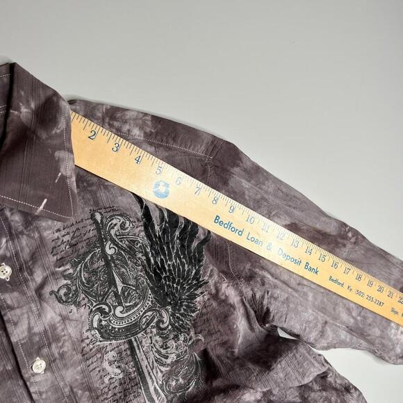 Y2K Gothic Grunge Punk Bleach Crest and Wings Eighty-Eight Button Up Shirt Sz XL - Picture 2 of 12